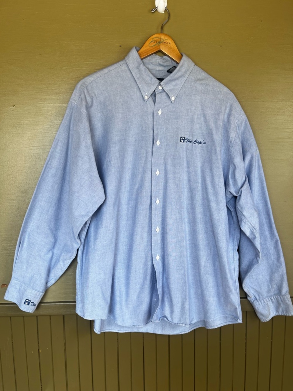 1995 Lands’ End Embroidered “The Cap’n” Nautical Button-down Unisex XL FLAWED